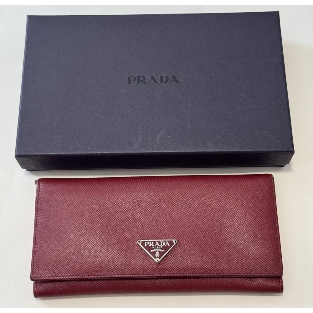 Prada Red Saffiano Leather Long Wallet with Box
